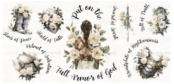 Full Armor of God PNG, Christian Mug Wraparound, Ephesians 6, Christian Clipart PNG, Watercolor Armor of God