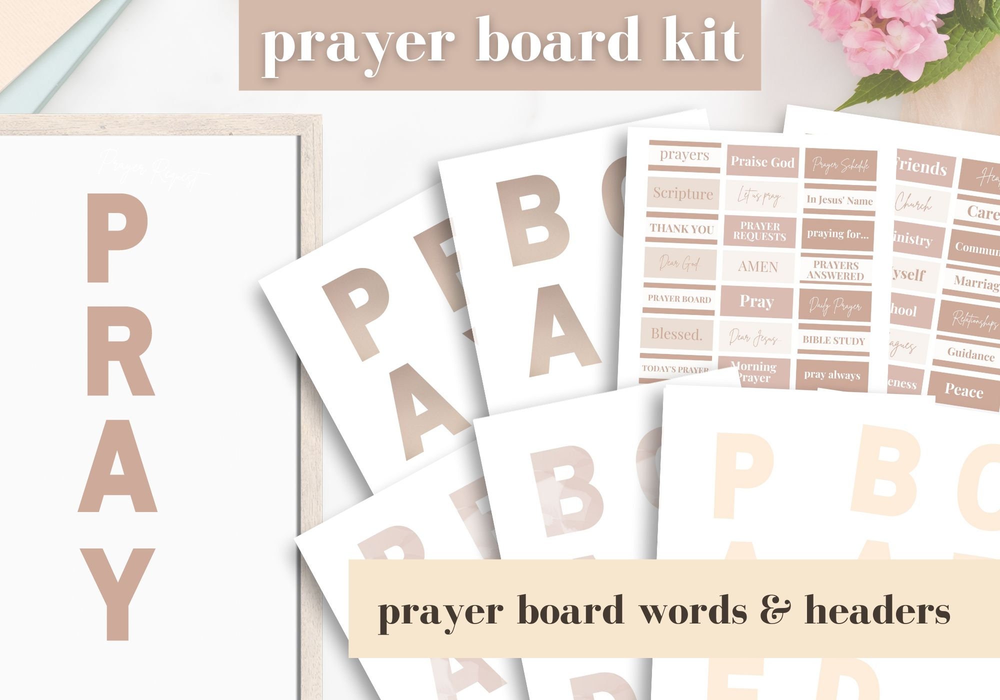 Printable Prayer Board Kit, Prayer Cards, Christian Wall Collage