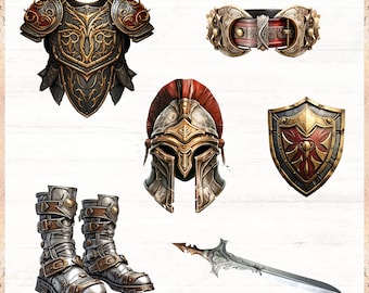 Clipart krijger, wapenrusting van God illustraties, volledige wapenrusting van God PNG's, Efeziërs 6, digitale download, commercieel gebruik, gebedsdagboekstickers