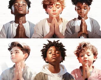 Praying Boys Clipart, Boys in Prayer, Prayer Warriors, Black Boys Praying Clipart, Christian PNG, Praying Kids