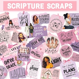 May include: A collection of pink and purple digital stickers with inspirational quotes and images. The stickers feature phrases like "Strong Women Pray", "Child of God", "Just a Girl Who Loves Jesus", "Be Still and Know", "He Will Sustain You", "She Has a Fire in Her Soul", "Love Never Fails", "Coffee and Grace", "Faith Over Fear", "For I Know the Plans I Have for You", "Home is Where All Hearts Enter", "Be the Light", "My Redeemer Lives", "Tiny Disciples", "Answered", "Chosen Blessed Forgiven Redeemed", "God is Good", "Praying Mama", "Fear Not", "I Do My Best", "Jesus is My", "She is Strong", "Just for God", "Wake Pray Slay", "Watch God Turn it for My Good", "He Will Sustain You", "My Redeemer Lives", "Tiny Disciples", "Answered", "Chosen Blessed Forgiven Redeemed", "God is Good", "Praying Mama", "Fear Not", "I Do My Best", "Jesus is My", "She is Strong", "Just for God", "Wake Pray Slay", "Watch God Turn it for My Good" and more.