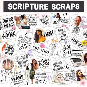 Afdrukbare schriftrestjes, Faith Junk Journal kladjes, gebedsbord kit 2025, meisjes gebedsbord stickers, gebedsbord partij kit