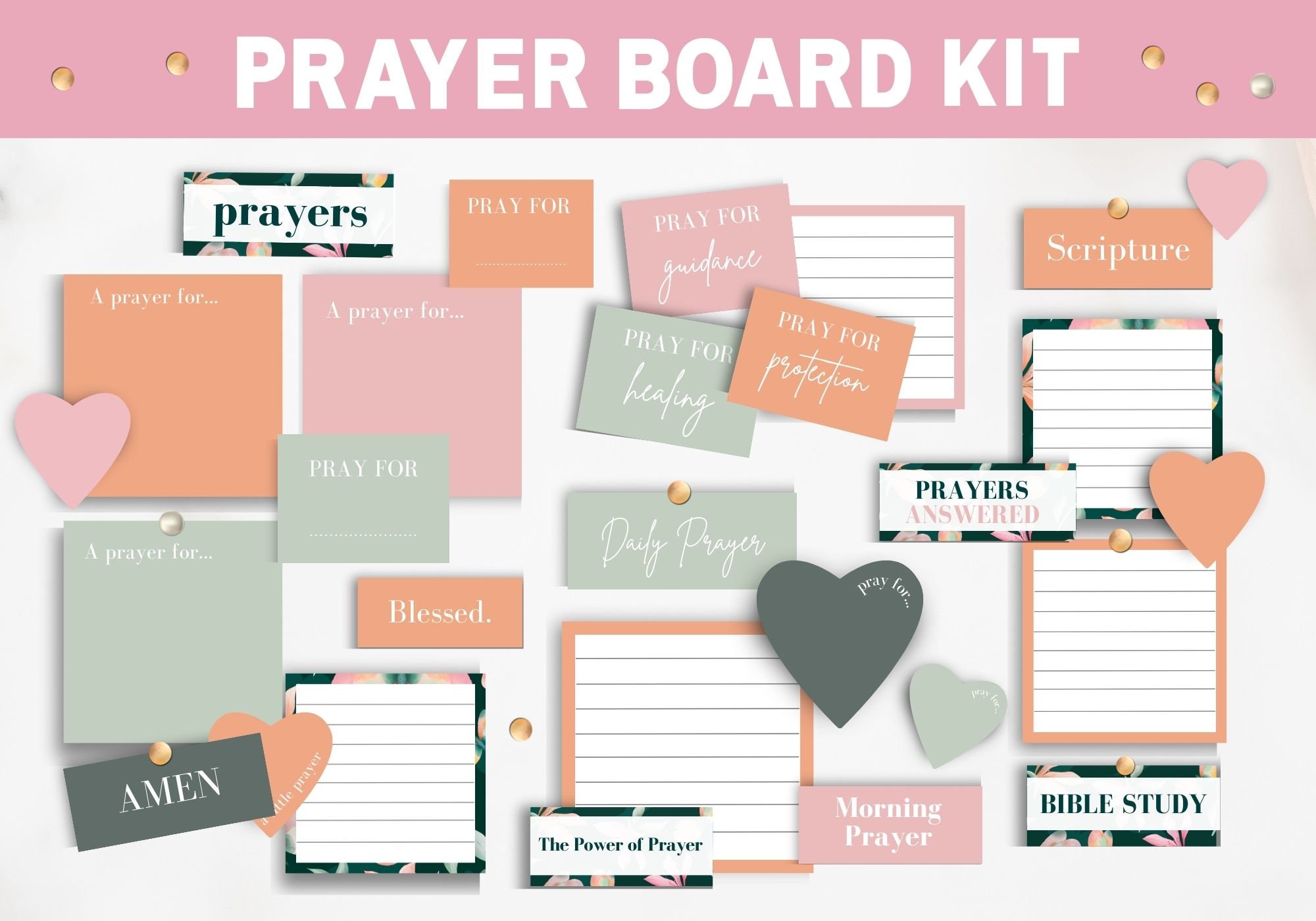 Printable Prayer Board Kit, Prayer Party Kit, Prayer Cards