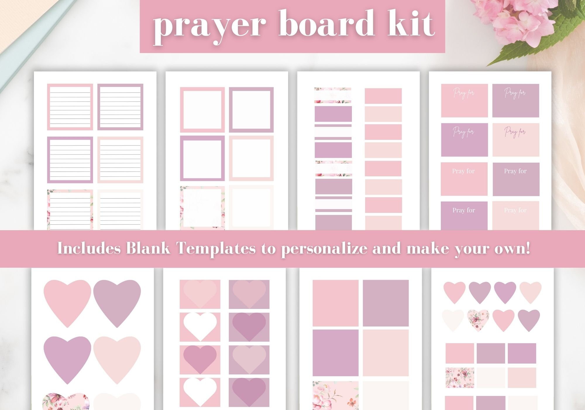 Prayer Board Kit Printable, Daily Prayer Board, Pink Prayer Board