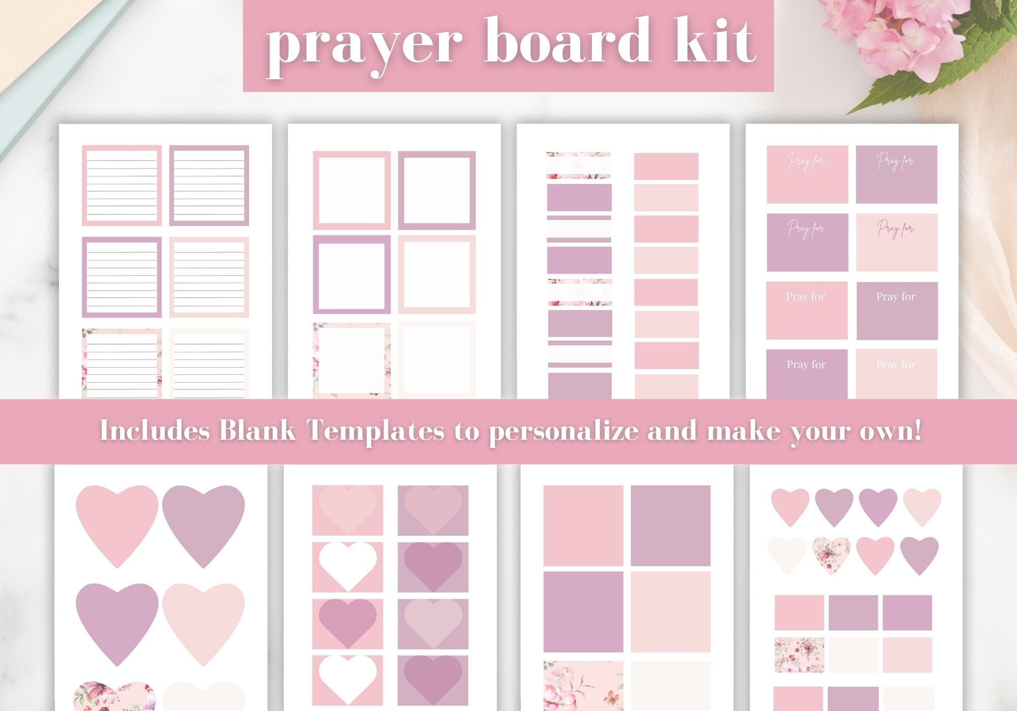Printable Prayer Board Kit, Prayer Cards, Christian Wall Collage, Bible ...