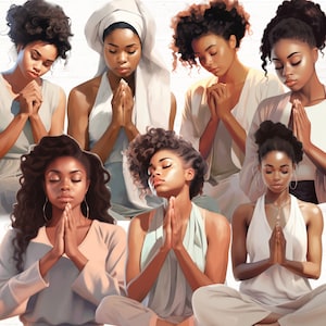 Prayer Clipart, Women In Prayer PNGs, Christian PNG, Black Woman Prayer PNG, Commercial Use, Blessing Clipart