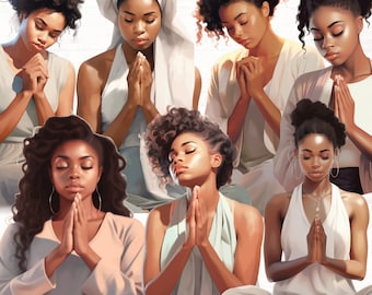 Prayer Clipart, Women In Prayer PNGs, Christian PNG, Black Woman Prayer PNG, Commercial Use, Blessing Clipart
