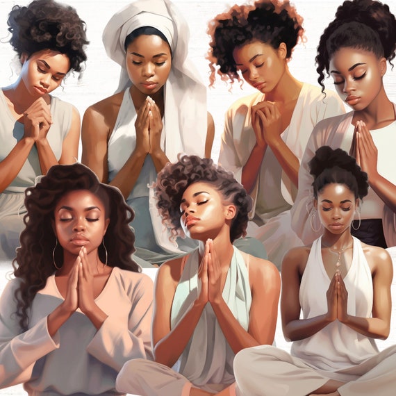 Prayer Clipart, Women In Prayer PNGs, Christian PNG, Black Woman Prayer PNG, Commercial Use, Blessing Clipart
