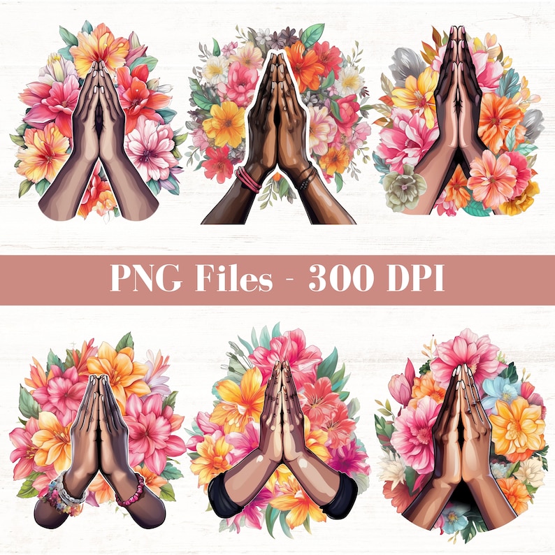 Prayer Clipart, Praying Hands PNGs, Christian PNG, Black Woman Praying PNG, Church PNG, Commercial Use, Blessings Clipart image 5