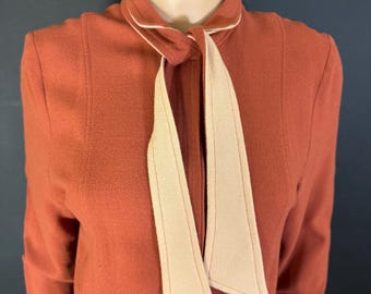 70s Does 30s Color Block Day Dress, Winter Crepe