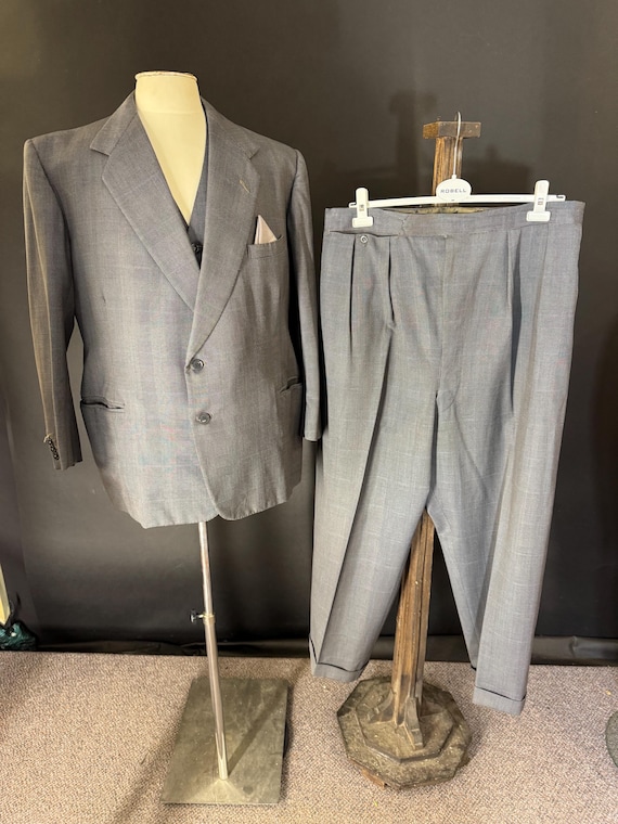 Vintage 1940s Three-piece Suit, Blue-grey Windowpane Check - Etsy