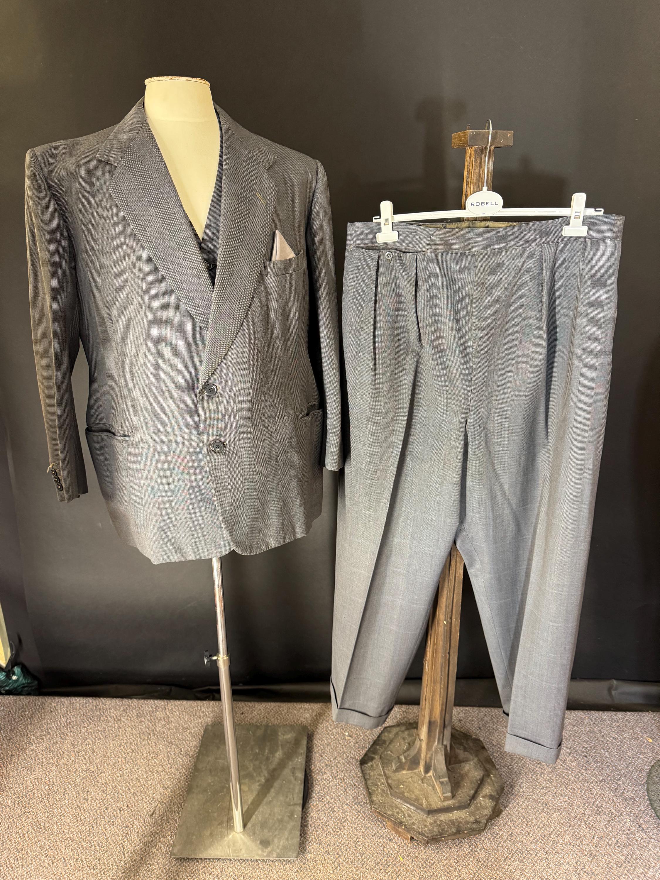 Vintage 1940s Three-piece Suit, Blue-grey Windowpane Check - Etsy