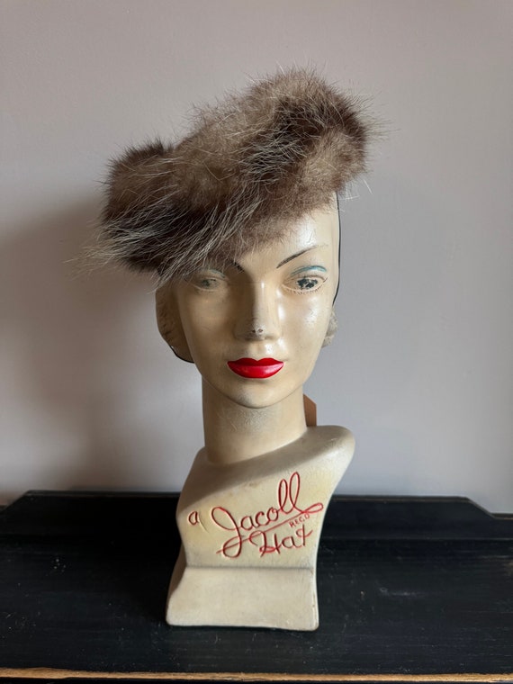 Vintage 1940s Navy Felt Tilt Hat With Fur Trim - Etsy display picture 3