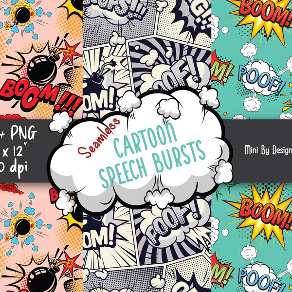 Comic Seamless Pattern for Commercial Use Comic Word Bubble Seamless Digital Paper Comic Style Cartoon Patterns Digital Download Comic Book