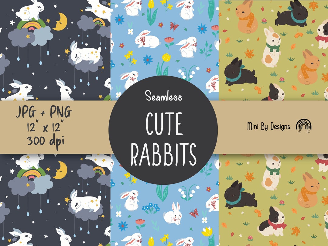 Cute Bunnies Digital Paper for Commercial Use Kawaii Rabbit Seamless ...