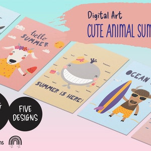 Cute Animal PNG Sublimation Design Summer Kids Archivos de sublimación para camisetas Tazas Kawaii Clipart Set Cute Nursery Decor Animal SVG Bundle