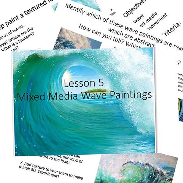 How to paint a wave, children's art lesson, school art lesson, ks3 art lesson, painting lesson, painting course, digital download, printable