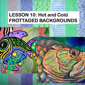 Children&#39;s art lesson, make a frottaged background art lesson, school art lesson, KS3 art lesson, KS2 lesson, how to use Brusho and frottage
