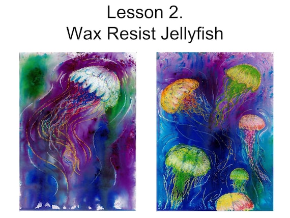 Jellyfish Art Lesson, Wax Resist Technique (PDF & PowerPoint)