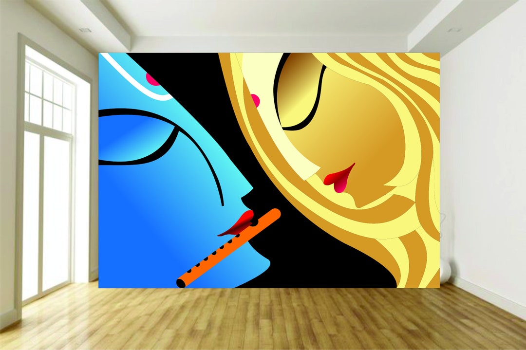 Madhubani Radha Krishna Painting, Radha Krishna Wall Art, Krishna