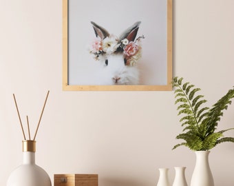 Cute Bunny Wall Print || Printable Wall Art || Digital Art || Printable || Wall Art || Gift Idea || Home Decor || Cute Painting || Flowers