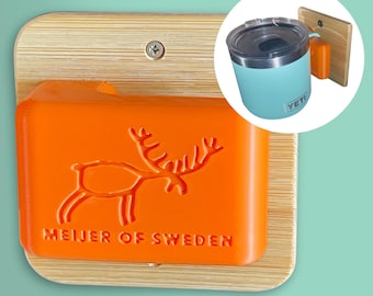 Cup holder for YETI mugs. Made to match the 10oz, 14oz and 20oz Rambler mugs. Original innovation by Meijer of Sweden.