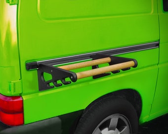 RailRack for VW T4 - a drying rack for wetsuits and other gear. It connects to the side door rail.