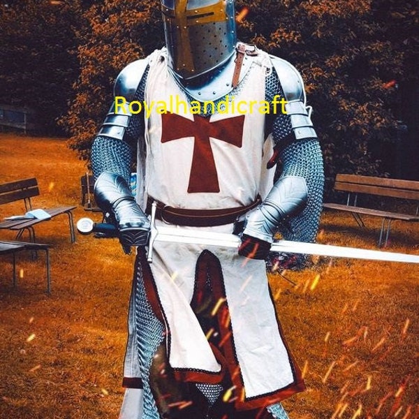 Medieval  Templar Knight full body Set chain mail armour suit 18 Gauge Steel & Cloak