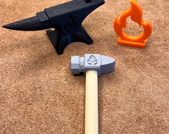 Blacksmith Starter Kit – 3D Printed Anvil, Hammer & Forge Flame – Imaginative Play Set for Kids