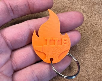 TTB Flame Keychain – Orange Forge Fire with Tim The Blacksmith Logo – 3D Printed
