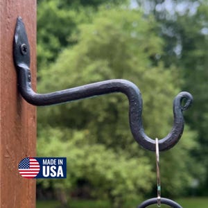 Hand Forged Iron Hook – 4.5” Rustic Plant & Lantern Hook – Outdoor Bird Feeder Hanger – Blacksmith Made Wall Hook – Garden Decor
