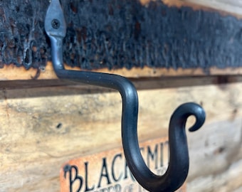 Hand Forged Iron Hook – 6” Rustic Plant & Lantern Hook – Outdoor Bird Feeder Hanger – Heavy Duty Blacksmith Wall Hook – Garden Decor