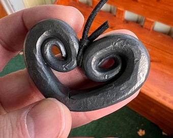 Heart Pendant - Black | Hand Forged Iron, Rustic Blacksmith Made Heart with Adjustable Faux Leather Strap