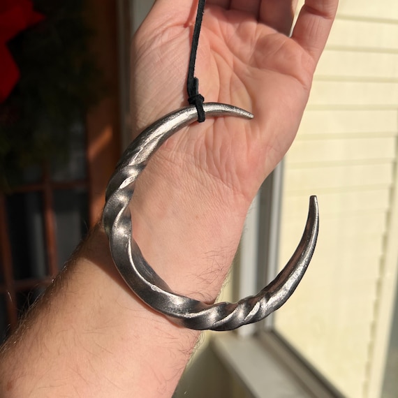 Crescent Moon Pendant – Silver | Hand Forged Steel Celestial Charm – Rustic Blacksmith Decor