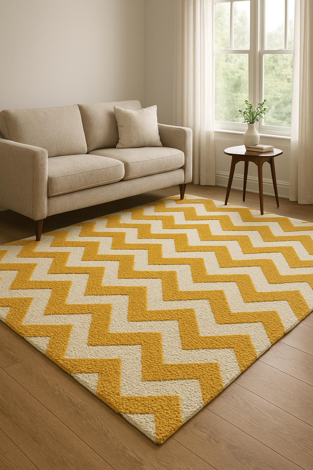 Hand Tufted Mustard Yellow Chevron Rug | Large Geometric Area Carpet ...