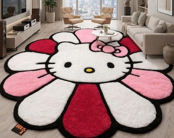 Hello Kitty Flower Rug Murakami Inspired 3D Tufted Area Rug Cute
