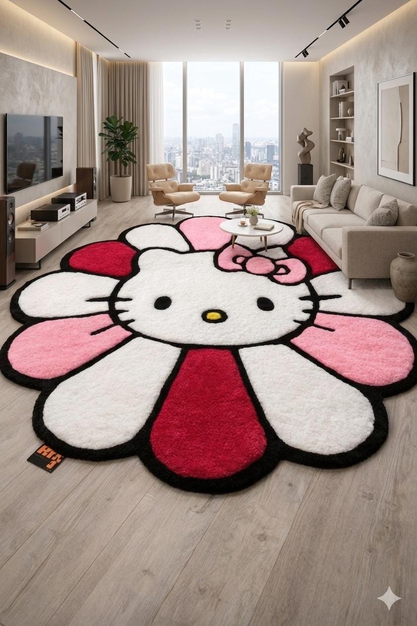 Hello Kitty Flower Rug Murakami Inspired 3D Tufted Area Rug Cute
