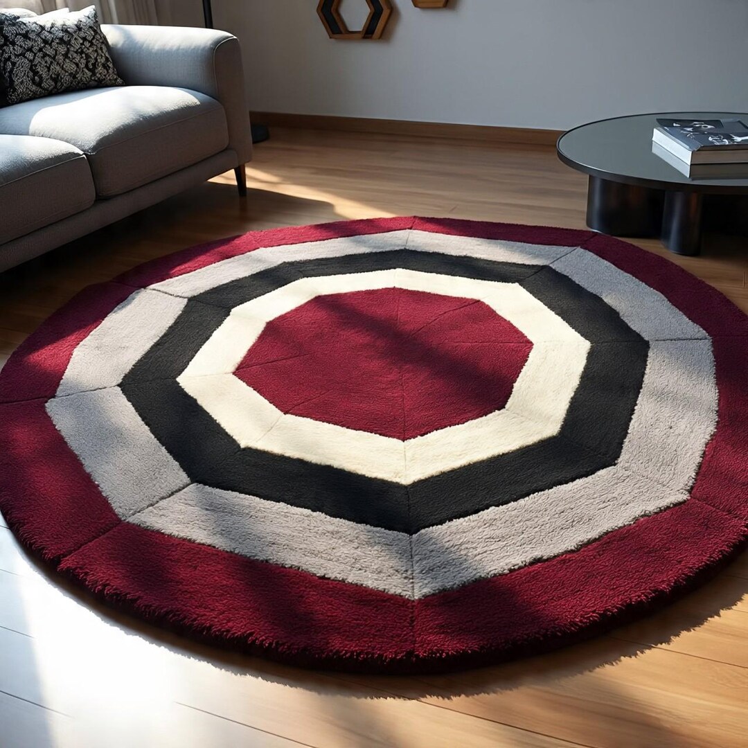 Round Large Rug Abstract Handmade Modern Abstract Wool Rug, Geometric Circle Area Rug, Round ...