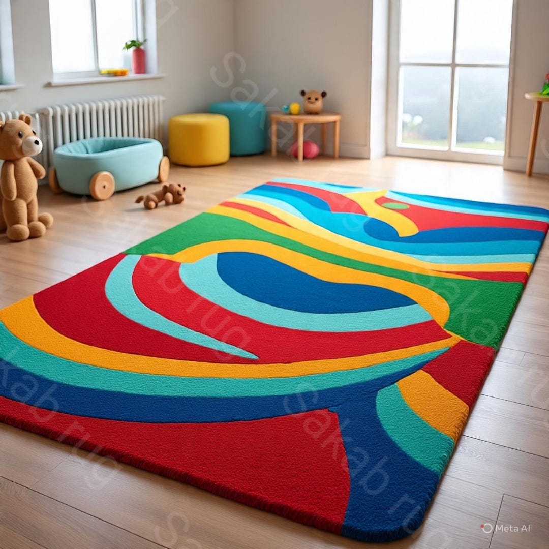 Vibrant Rainbow Swirl Rug | Kids Playroom Abstract Area Carpet | Hand ...