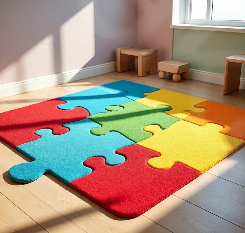 Giant Jigsaw Puzzle Rug | Colorful Kids Room Play Mat | Autism ...