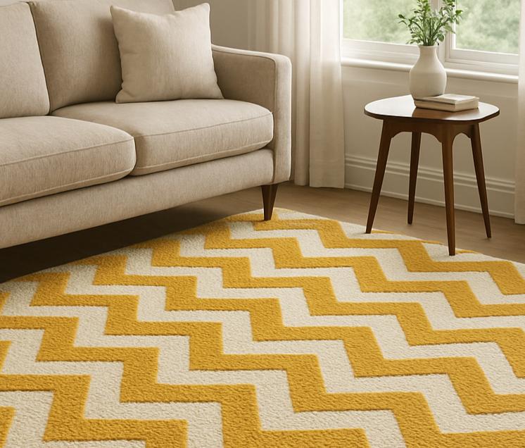 Hand Tufted Mustard Yellow Chevron Rug | Large Geometric Area Carpet ...