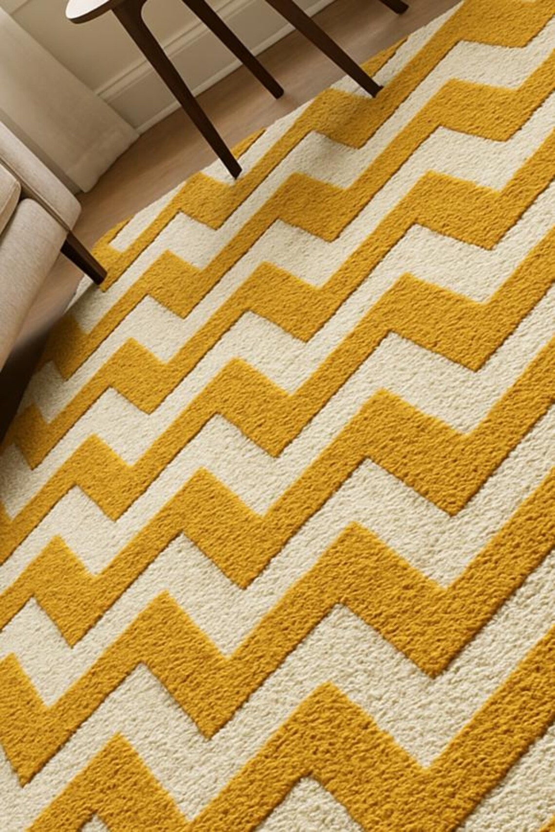 Hand Tufted Mustard Yellow Chevron Rug | Large Geometric Area Carpet ...