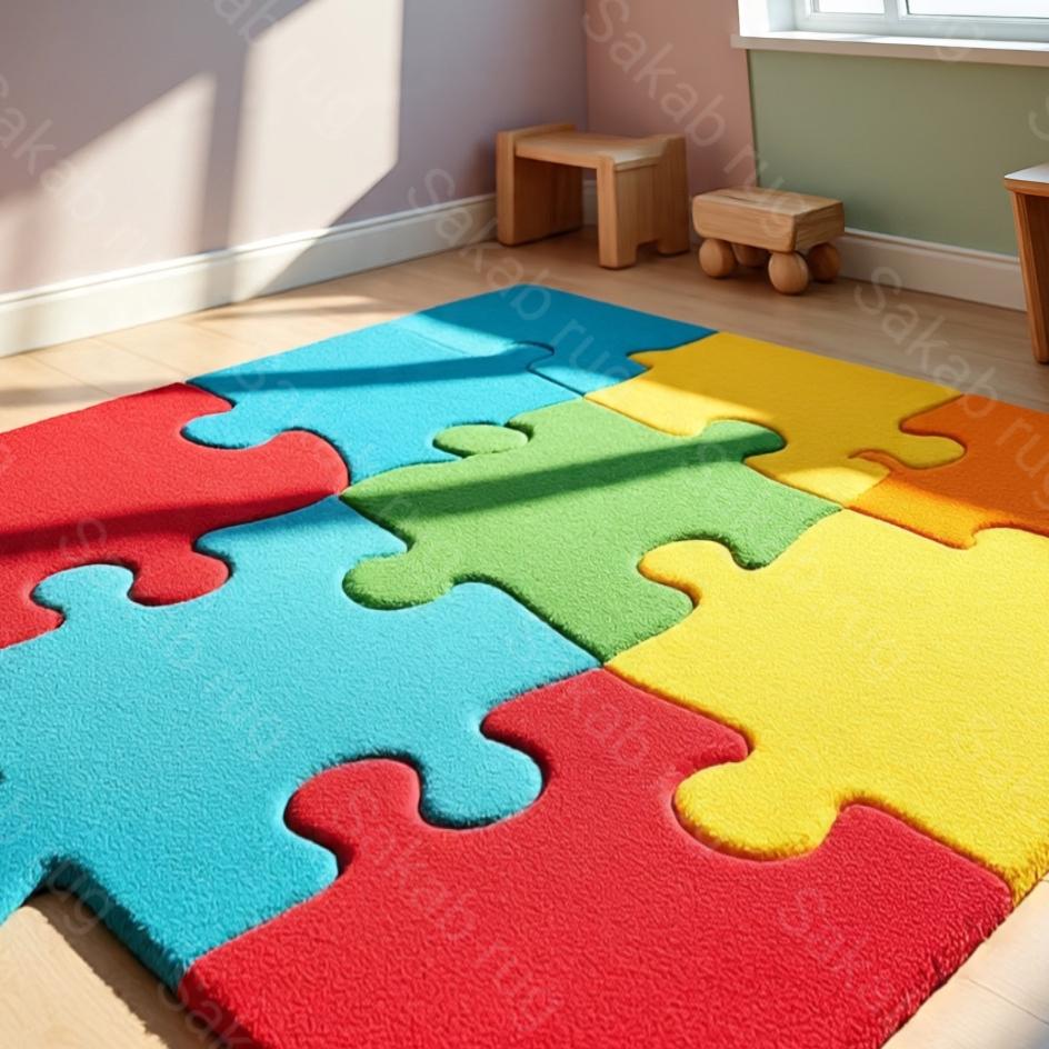Giant Jigsaw Puzzle Rug | Colorful Kids Room Play Mat | Autism ...