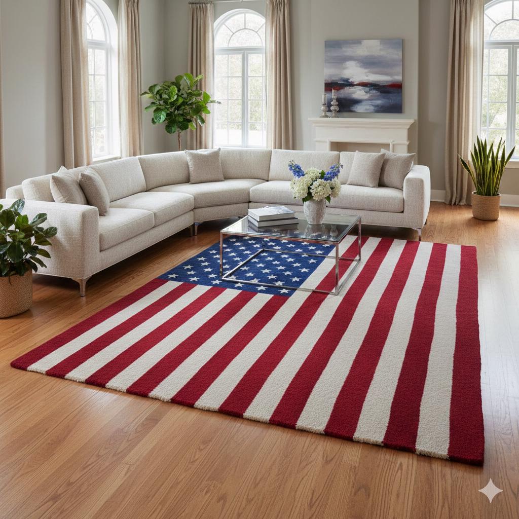 American Flag Area Rug - Patriotic Stars and Stripes Wool Carpet for ...
