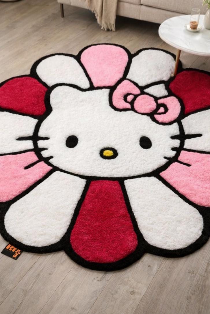Hello Kitty Flower Rug Murakami Inspired 3D Tufted Area Rug Cute