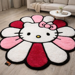 Hello Kitty Flower Rug Murakami Inspired 3D Tufted Area Rug Cute