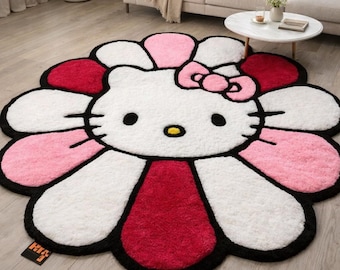 Hello Kitty Flower Rug Murakami Inspired 3D Tufted Area Rug Cute