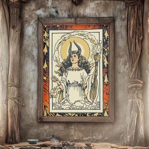 Hekate Tarot Kunstdruck Whimsigoth Göttin Illustration Licht Mystisch Witchcore Dekor Triple Moon Rote Borte Göttlich-Weibliche Wandkunst