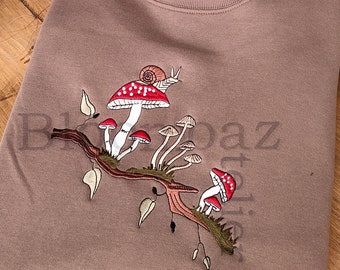 Mushrooms fungi forest lover Pullover, embroidered sweatshirt, embroidered art, embroidered hoodie, embroidered snail
