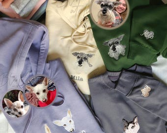 Cores confortáveis, moletom bordado personalizado para animais de estimação com sua foto - gola redonda com estampa de cachorro e gato - moletom com nome do animal de estimação - presente de dia dos pais